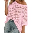 thumbnail image 3 of Cover Ups for Swimwear Women, Plus Size Cover Ups for Swimwear Women Off The Shoulder Solid Color Crochet Coverups Hollow Out Short Sleeve Womens Bathing Suit Coverups, 3 of 8