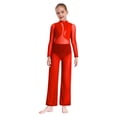 thumbnail image 1 of Kaerm Kids Girls Mesh Patchwork Metallic Long Sleeve Full Body Unitard Figure Skating Jumpsuit Red 6, 1 of 5