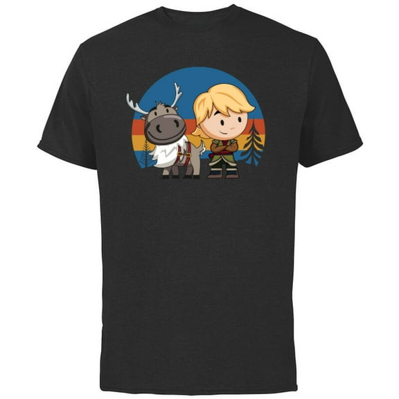 Disney Frozen 2 Sven and Kristoff Chibi T-Shirt - Short Sleeve Cotton T-Shirt for Adults - Customized-Black