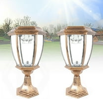 Fichiouy 2Pcs Solar Powered LED Post Light Yard Outdoor Pillar Light Garden Lantern Golden IP65