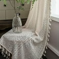 thumbnail image 2 of Nvzi Cortina de algodón con encaje de crochet para ventana, estilo rústico, con borlas y bolsillo para barra, semitransparente, para dormitorio y sala de estar, 1 pieza (beige, 59 x 63 pulgadas), 2 of 5