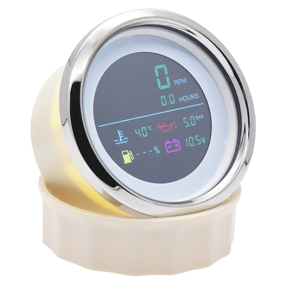 Geloo 6 In 1 LCD Digital Tachometer Multi-Function RPM Gauge with Hour Meter Voltmeter Water Temperature Oil Pressure Meter Gauge for Boat Car Truck