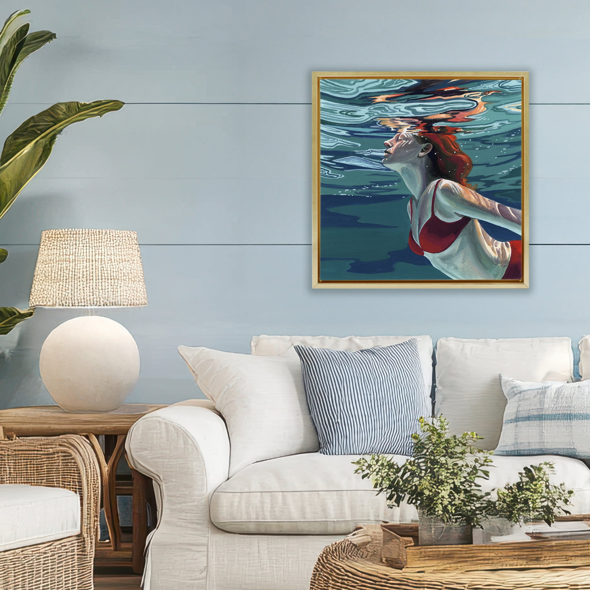 Stupell Industries Swimming To The Surface Gold Framed Floater Canvas Wall Art, design by Kate Jarvik Birch