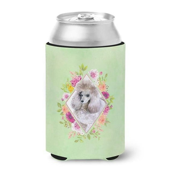 Standard Grey Poodle Green Flowers Can or Bottle Hugger