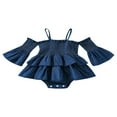thumbnail image 1 of Baby Girls Romper Off Shoulder Long Sleeve Patchwork Casual Dress, 1 of 8