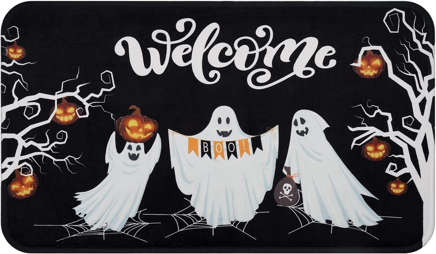 BLEUM CADE Halloween Doormat Outdoor,Ghost Welcome Door Mat Outside Entrance,Non-slip Entry Rug,18" x 30"