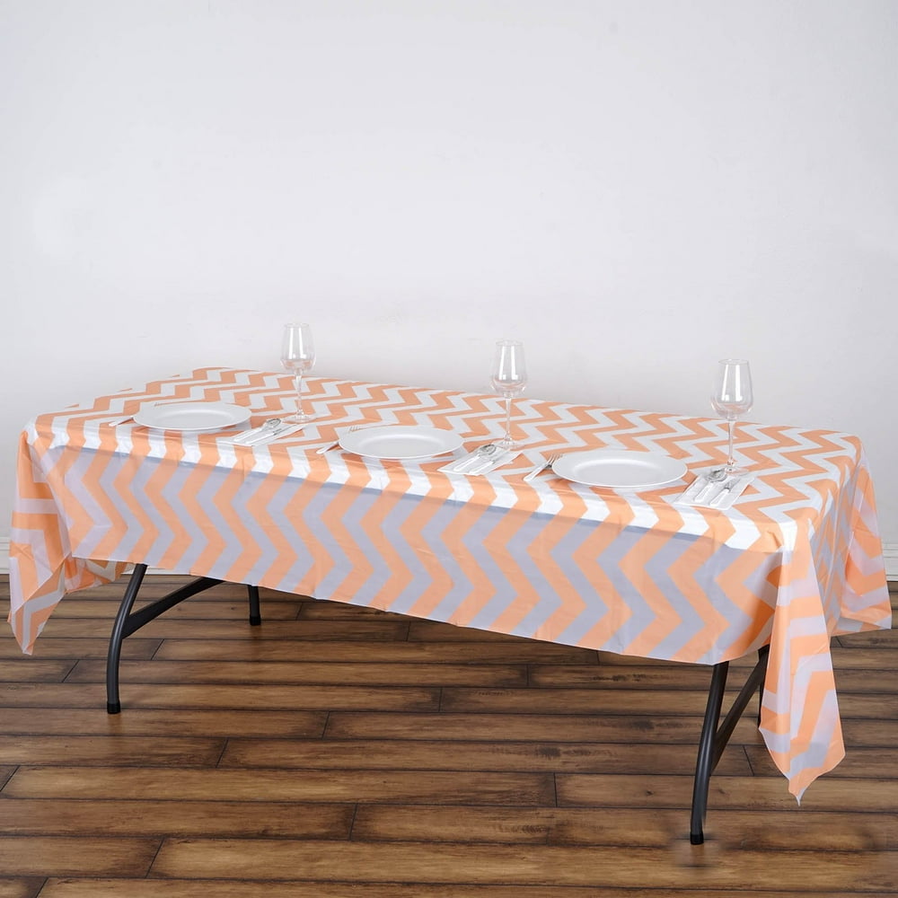 54" x 108" Blush Rose Gold Disposable Chevron Plastic Vinyl