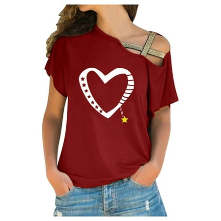 

HHei_K Women Ladies Casual Cross Shoulder Irregular Short Sleeve T-Shirt Blouse corset tops for women