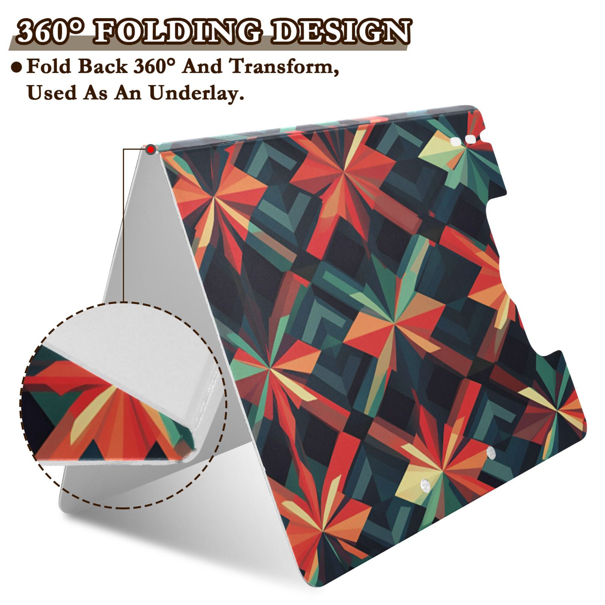 FORMRS A4 Clipboard Folder with Pen Holder Horizontal Foldable School Office Binder, Red Abstract