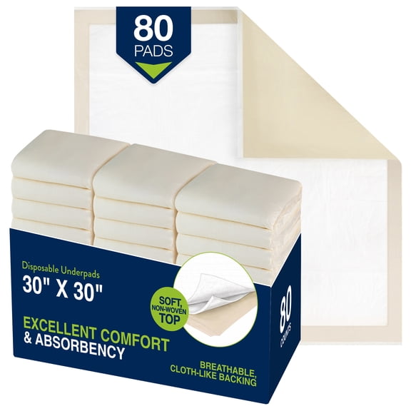 HALYARD Disposable Standard Underpads Incontinence Bed Pads, 30”x30” Case of 80, Beige-Comfortable Chucks Pads, Disposable, for Adults-Soft Bed Pads for Elderly/Adult Patient, 48823 (Case of 80)