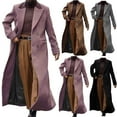 thumbnail image 5 of qucoqpe Men's 2025 Winter Fashion Casual Colorblock Patchwork Lapel Collar Pea Coats Long Sleeve Doule Breasted Button Up Windproof Long Jacket with Pockets, 5 of 5