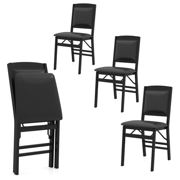 Costway 4 Pack Folding Chairs Foldable Chairs with PVC Padded Seat & High Backrest Black