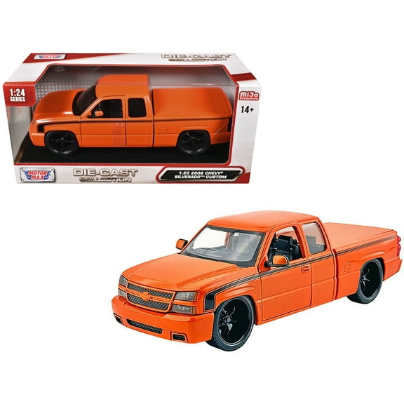 2006 Chevrolet Silverado Custom Pickup Truck Orange Metallic with Black "Die-Cast Collection" 1/25 Diecast Model by Motormax