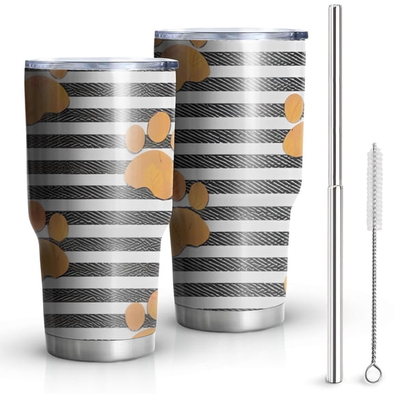 30oz Paw Print Sonstripes Tumblers Stainless Steel Tumbler with Lid and Straw,Vacuum Insulated Double Wall Travel Tumbler Cups Mug with Cleaning Brush for Coffee,Tea