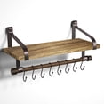 thumbnail image 1 of JM Estante flotante Estante de pared para almacenamiento Especiero de cocina de madera rústica con barra para toallas y 8 ganchos extraíbles para organizar utensilios de cocina o tazas Estantes negros/marrones carbonizados JM, 1 of 5