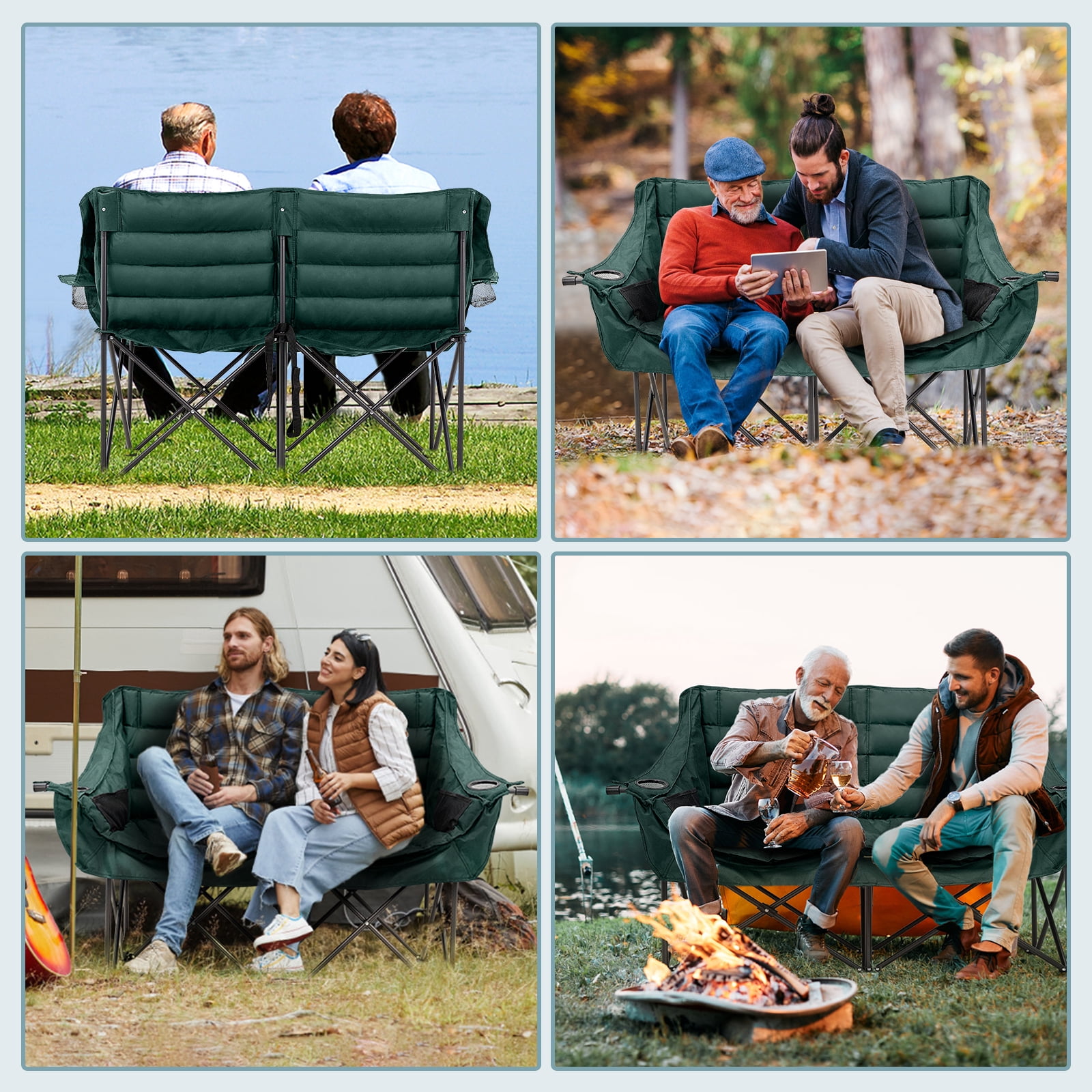 Slsy XXXL Oversized 2 Person Fully Padded Camping Chair, Folding Loveseat Camping Couch Double Camping Chairs Heavy Duty Portable Lawn Chair Patio Chair, Supports 990 LBS