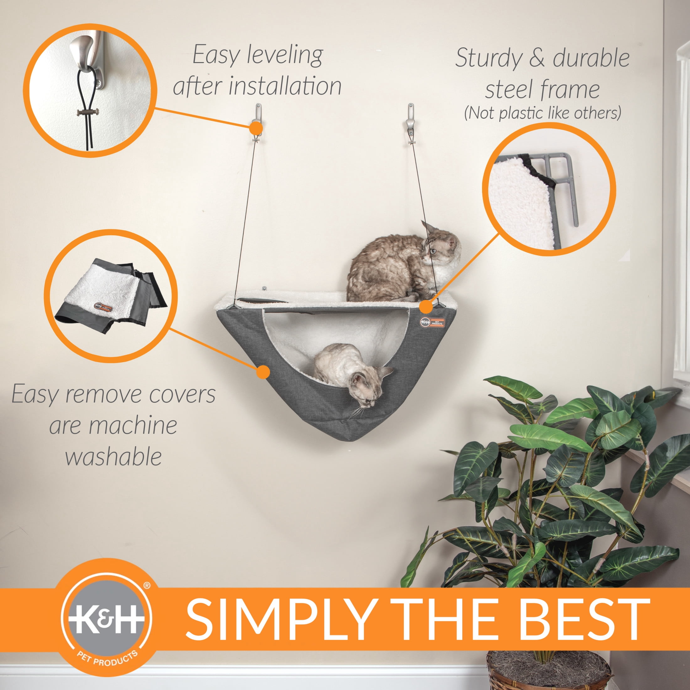 K&H Pet Products Wall Mount Cat Shelf & Cat Hammock, Single Shelf Gray/Natural, 23" x 12"