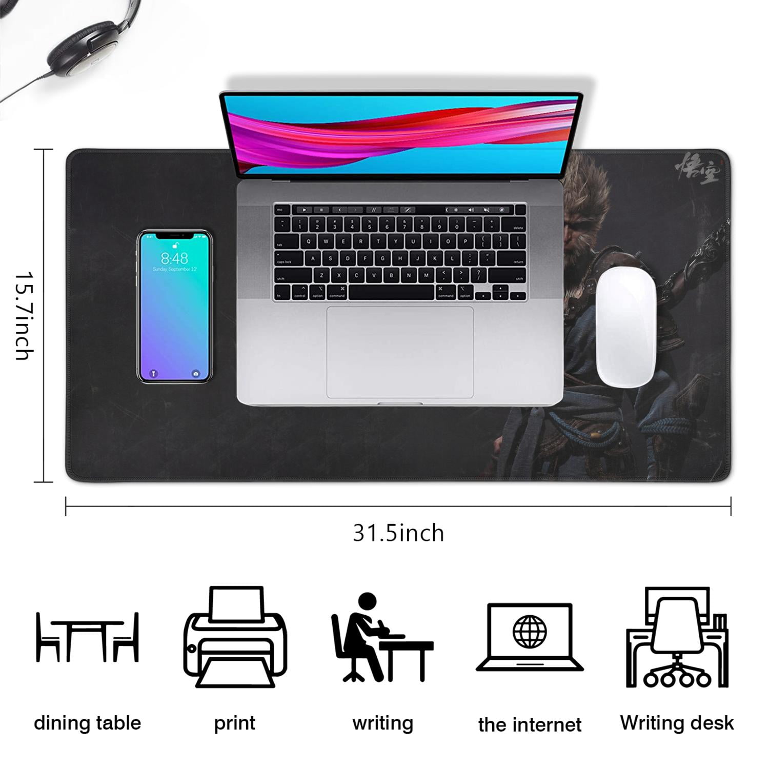 WUKONG Gaming Mouse Pad Non Slip Cool Rubber Mousepads for Table Desk Black Goku ) Mousepad Gaming for Computer Wireless Mouse Decoration (31.5x15.7in)