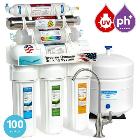 Express Water 11-Stage Reverse Osmosis Drinking Water Filter System with Alkaline Remineralization & UV Ultraviolet, 100 GPD, Brushed Nickel Faucet (Best Reverse Osmosis System With Remineralization)