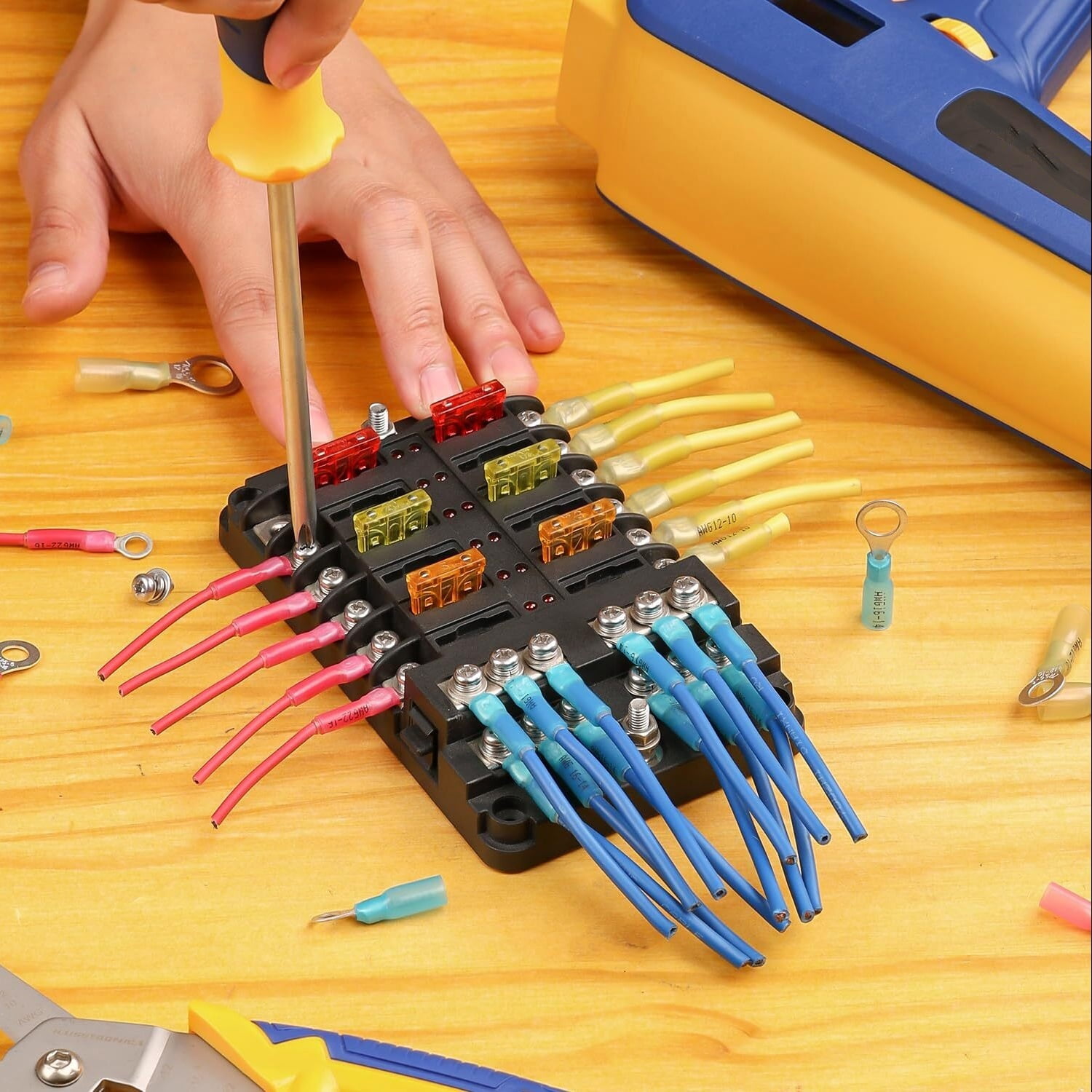 260PCS Heat Shrink Ring Connectors,AWG 22-10 Marine Grade Heat Shrink Wire Connectors Tinned Red Copper #10,1/4",5/16",3/8"Ring Terminals(3Colors/4Sizes)