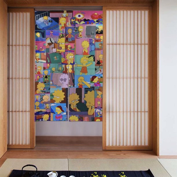 Cortina de puerta semiopaca con patrón de patchwork de dos piezas de Los Simpsons, cortinas opacas decorativas para dormitorio, sala de estar, decoración de habitación de niños, 34 x 56 pulgadas,