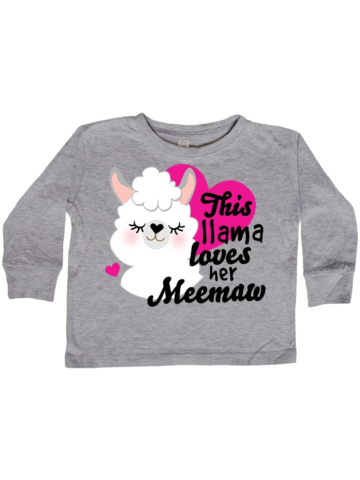 inktastic Valentines Day This Llama Loves Her Meemaw Toddler Long Sleeve T-Shirt