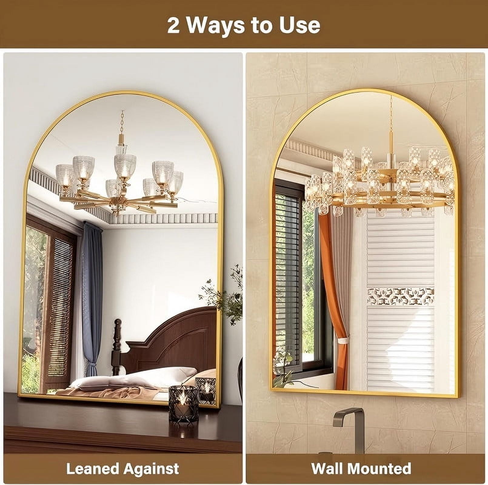 Lumora 38.5" x 26" Arched Bathroom Mirror Wall Mirror Leaning or Wall Mounted, Gold