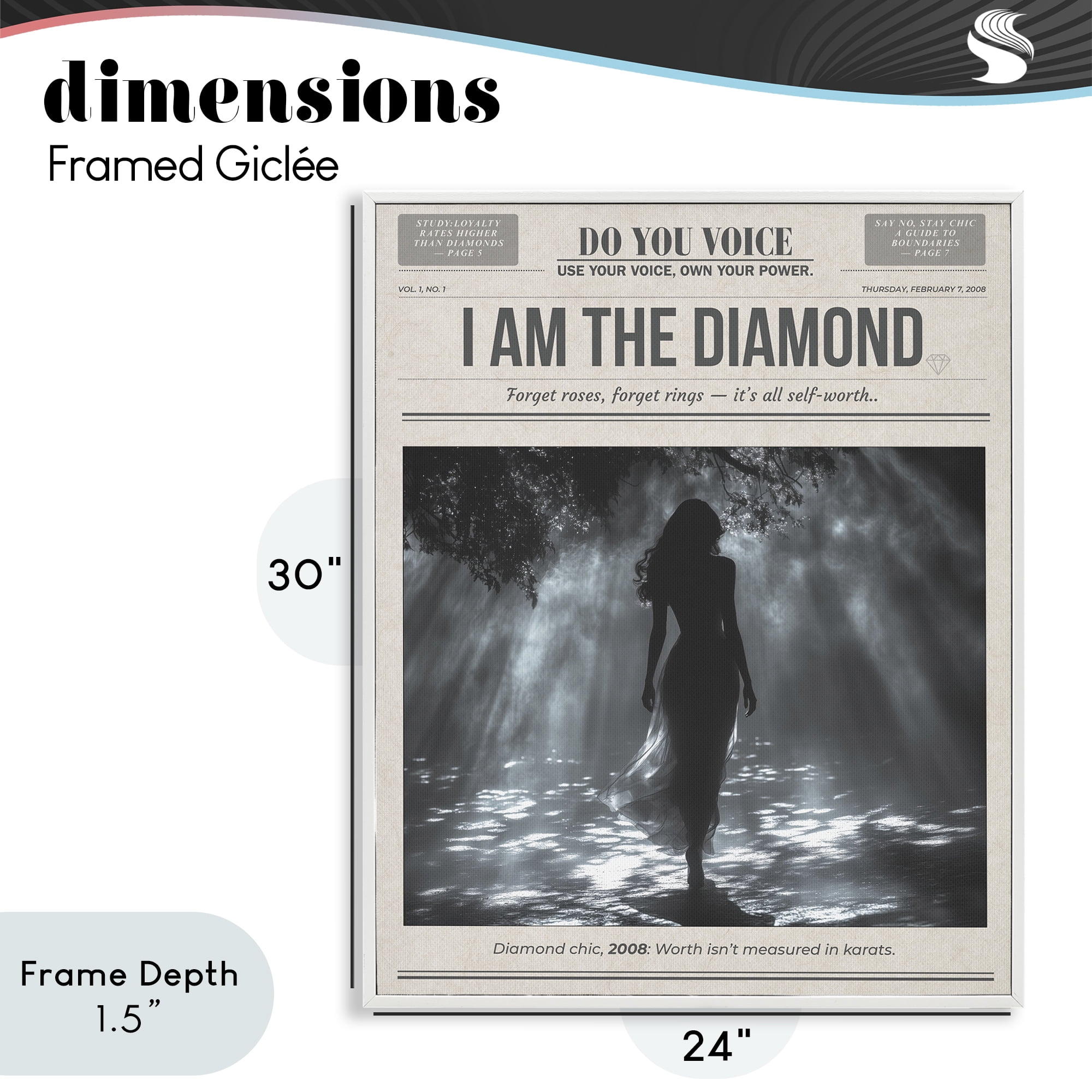 Stupell Industries Diamond Chic Newspaper White Framed Giclee Art, design by A Barefoot Stylist