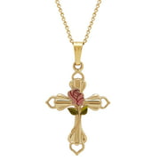 Brilliance Fine Jewelry Gold Filled Cross with Painted Rose Center Pendant, 18"
