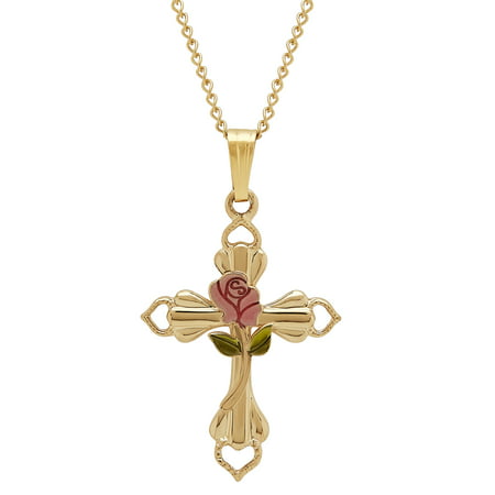 with Painted Rose 14K Yellow Gold Pendant, 18