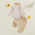 thumbnail image 2 of masbird Newborn Baby Girl Clothes Long Sleeve Romper Pants Set Headband 3Pcs Fall Winter Coming Home Outfit,Khaki,12-18 M, 2 of 5