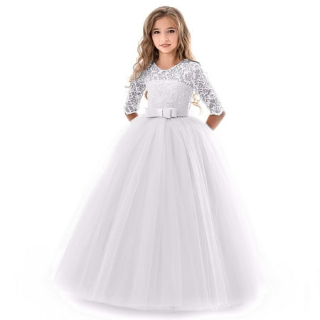 

Little Girl Dress Performance Girls Formal Princess Girl s Flower Lace Wedding Clothes Child Bowknot Girls Skirt