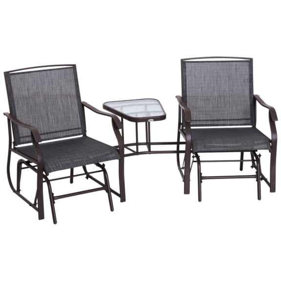 Miekor Furniture Outdoor Glider Chairs with Coffee Table, Patio 2-Seat Rocking Chair Swing Loveseat with Breathable Sling for Backyard, Garden and Porch, Grey 57314