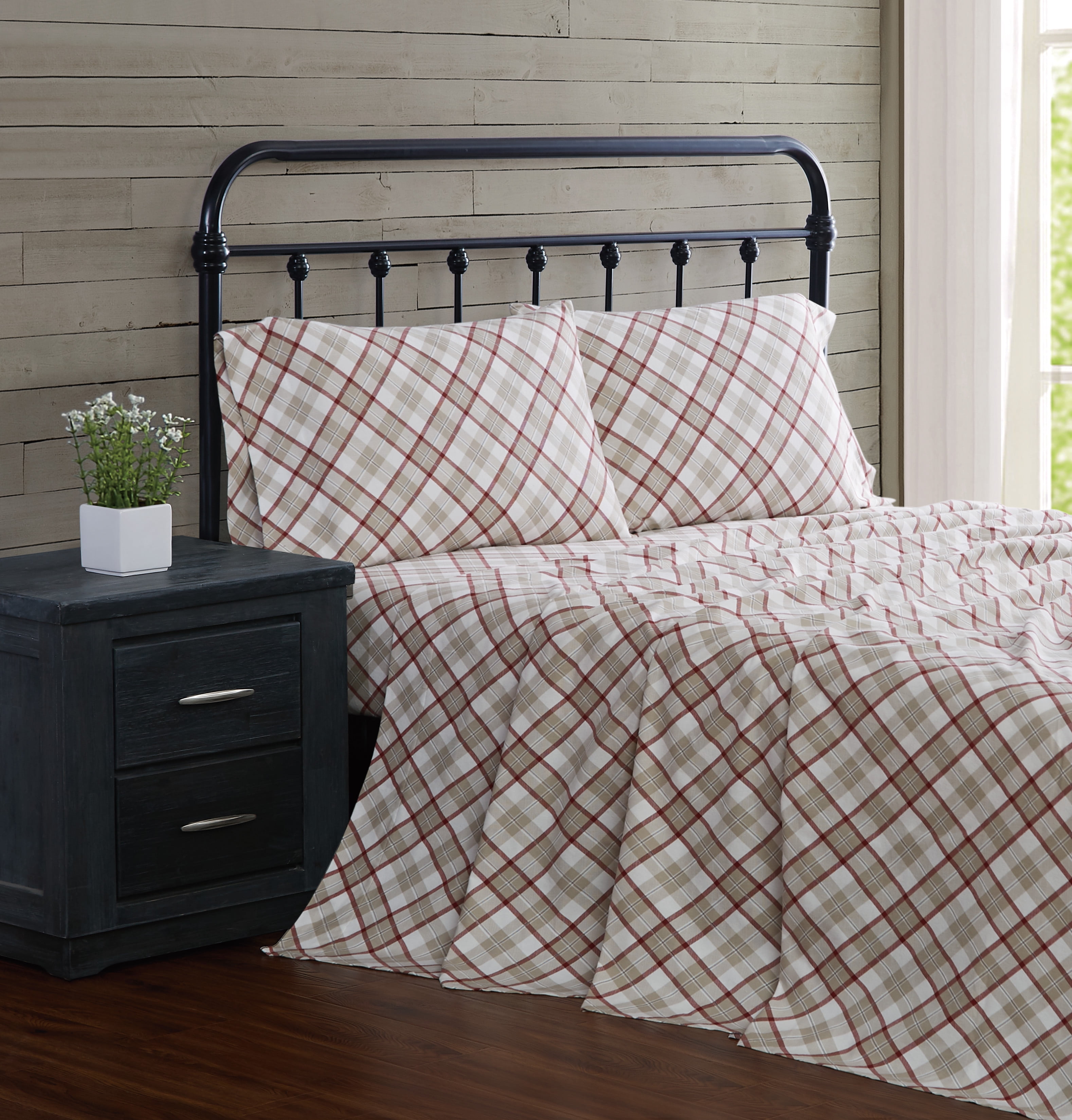 London Fog Tan Plaid Cotton Flannel 3 Piece Twin Sheet Set Walmart