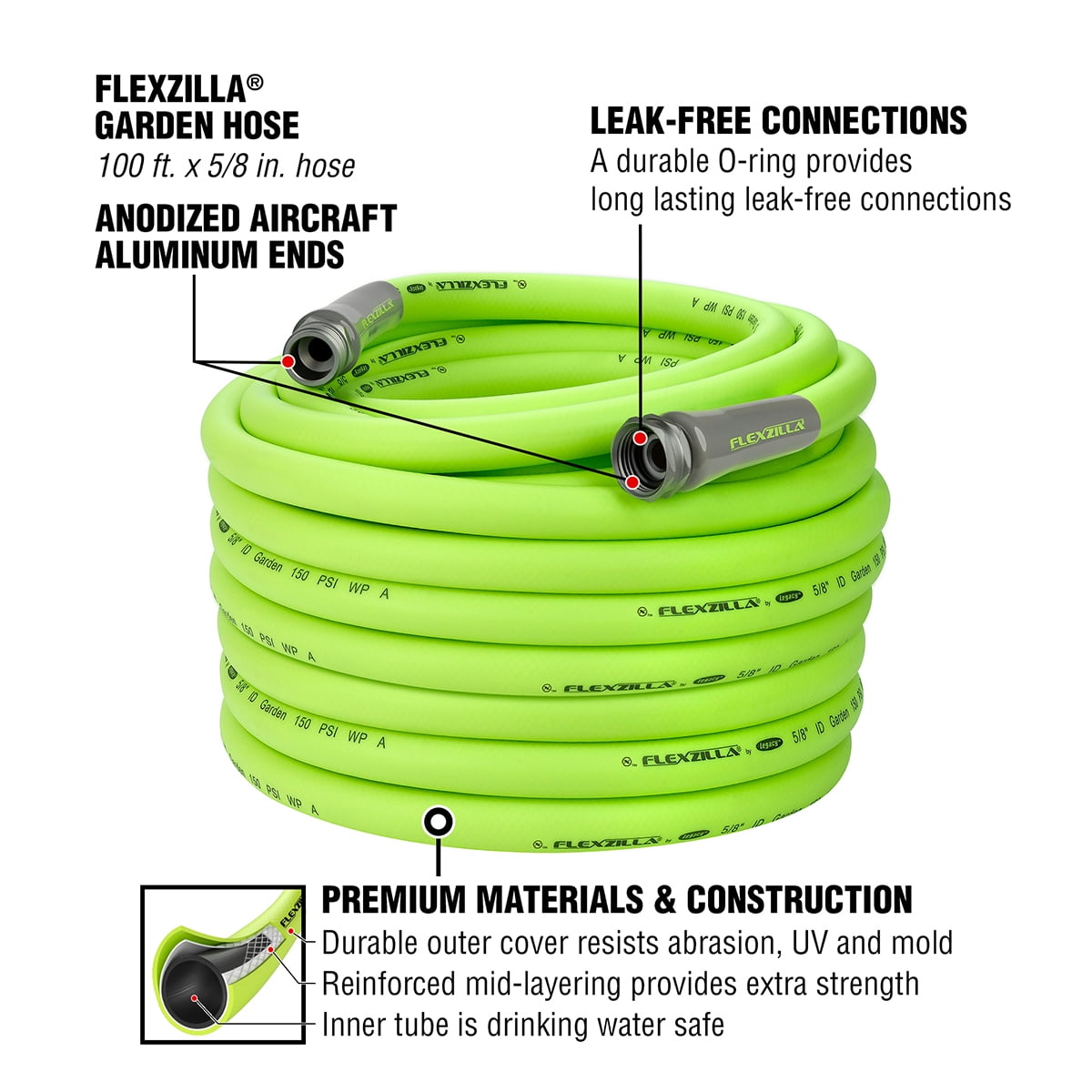 Flexzilla® Garden Hose, Hybrid Polymer, ZillaGreen™ 5/8