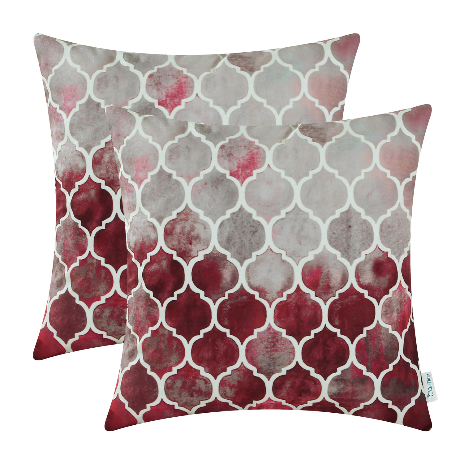 Throw Pillow Case CaliTime Pack of 2 Colorful Geometric Trellis Cushion Cover Shell for Couch Sofa Farmhouse Decoration 18 X 18 Main Grey Red Burgundy Walmart