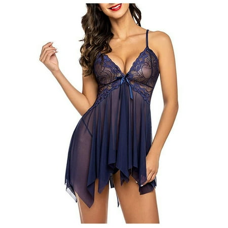 HAPIMO Savings Women s Camisole Plaeat Babydoll Lingerie Naughty Play Open Front Maternity Lingerie Casual Sheer Pajamas Dark Blue M