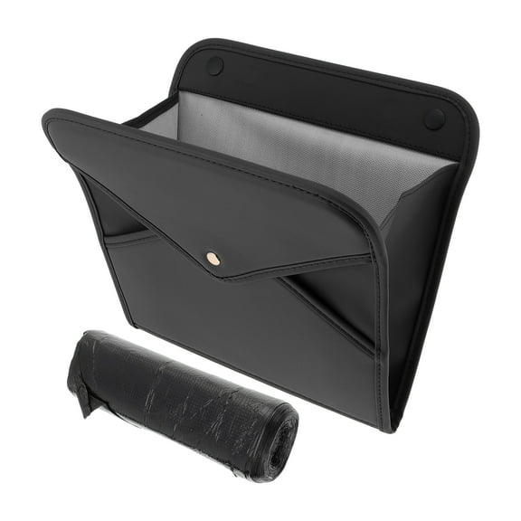 Unique Bargains Car Trash Can Trash Bag Durable Front Seat Back Row Faux Leather Trash Bin Black 1 Set