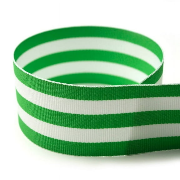 1-1/2" Emerald Green & White Taffy Striped Grosgrain Ribbon - 50 Yards - USA Made