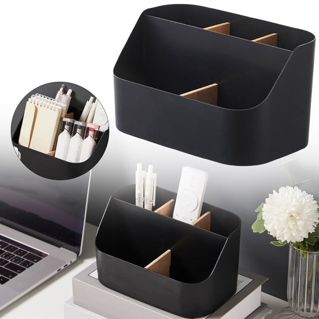GZQJFMY Desk Storage Box, Divided Bamboo Desktop Organizer, Pencil Holder, Detachable Pen Holder, Remote Control Holder, Cell Phone Box, Modern Wooden Desk Side Organizer for Office Home Accessories
