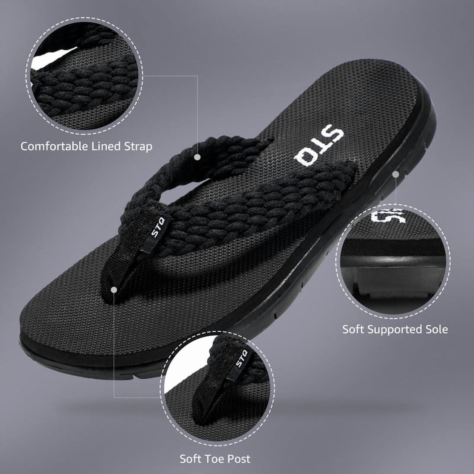 Flip Flops for Women Quick Dry Yoga Mat Beach Sandals Comfortable for Summer All Black Size 8