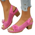 thumbnail image 3 of Women's Sandals Flat Scandals Womens Low Wedge Sandals 10 Wedge Strap Beach Shoes for Women Women 11 Comfy Casual Shoe Open Toe Hollow Flower Heel Slippers Pink 6.5, 3 of 8