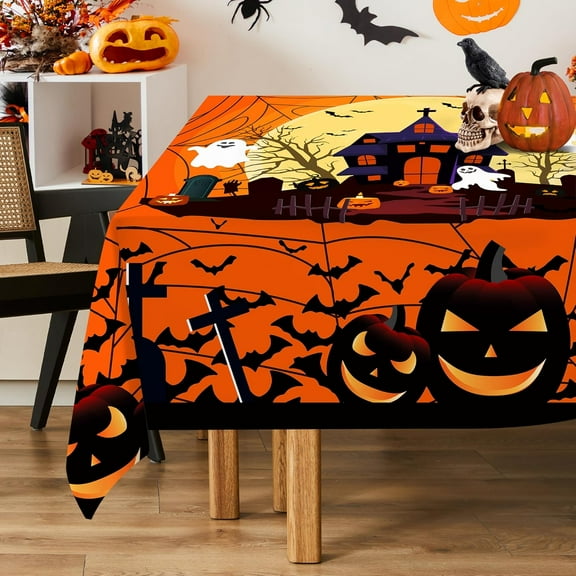Halloween Tablecloth 60x84 Inches Rectangle - Halloween Table Decorations - Spider Web Wipe Clean Halloween Table Cloth, Rectangle Halloween Table Decor for Party