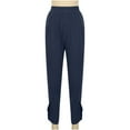 thumbnail image 5 of Sakmal Pleated Pants Women Harem Taper Cotton Linen Strerchy High Waisted Full Length Blue Plain Pants with Pockets, 5 of 9