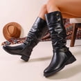 thumbnail image 5 of Women Knee High Slouch Boots Chunky Heel Buckled Mid-Calf Boots Black 9.5(43), 5 of 9