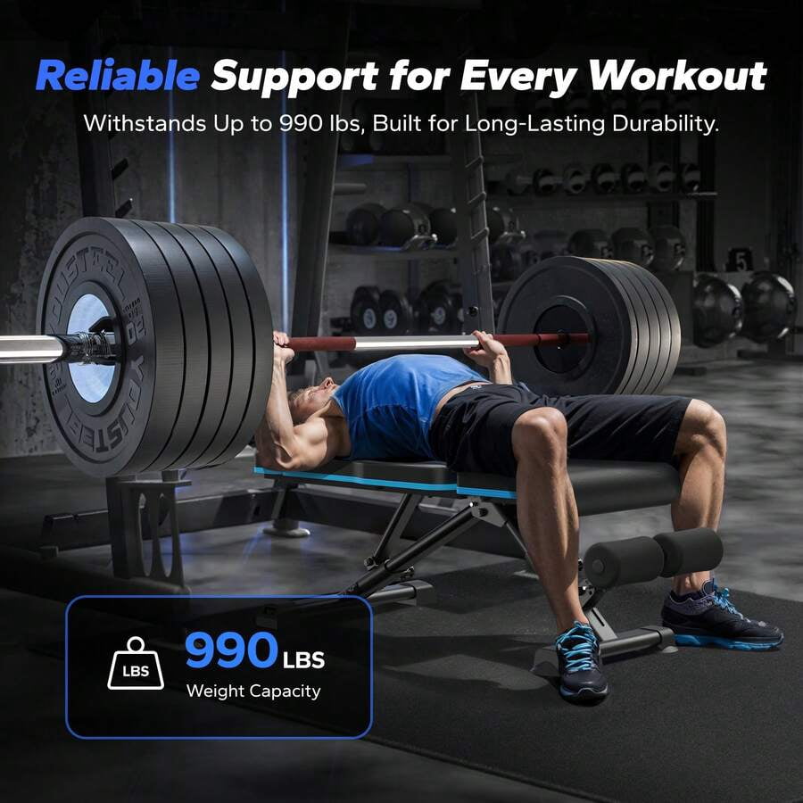 Adjustable Weight Bench With 72 Training Angles, Foldable Weight Benches For Home Gym With 990 LBS,  Perfect For Home Workouts. Great For Full-Body Strength Training Black Upgrade