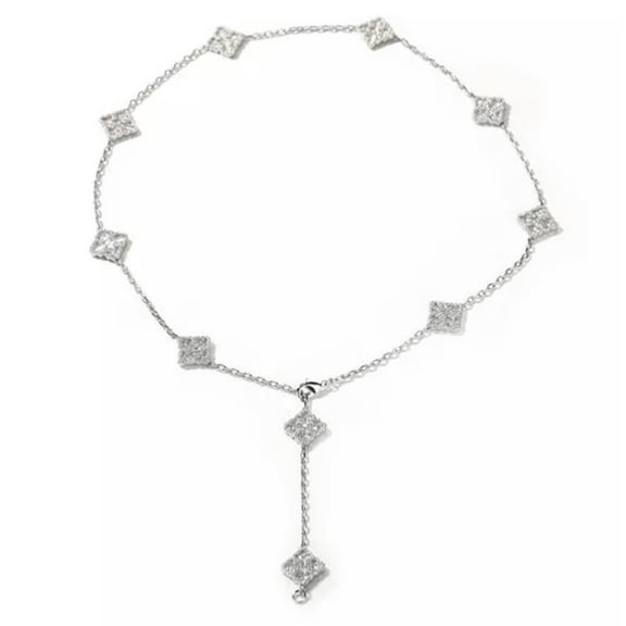 GKNET Four-leaf Clover Flower Pendant Necklace Adjustable Clavicle Chain Jewelry-Silver