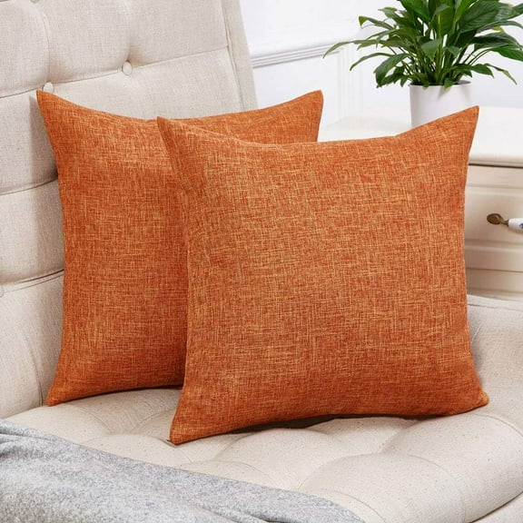 Fall Pillow Covers 18x18 Inch for Fall Decor Set of 2 Burnt Orange Rustic Linen Decorative Square Throw Pillow Covers Cushion Case for Sofa Couch Farmhouse Home Decorations