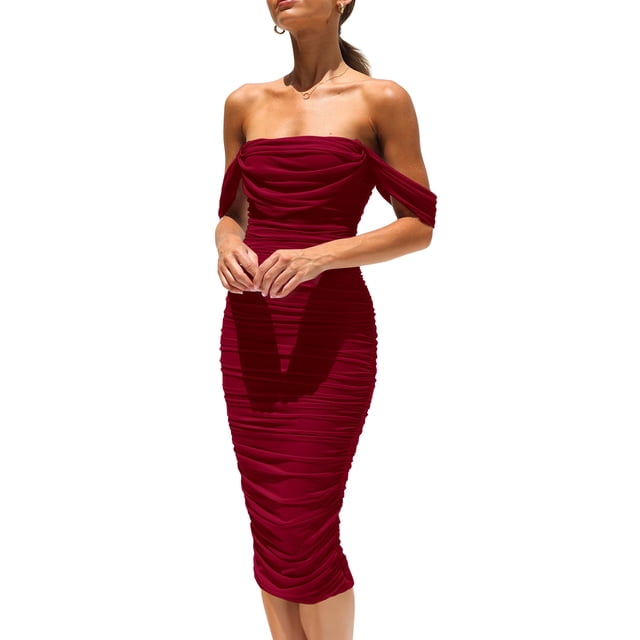 Vestido PRETTYGARDEN 2025 Ajustado con Hombros Descubiertos XL