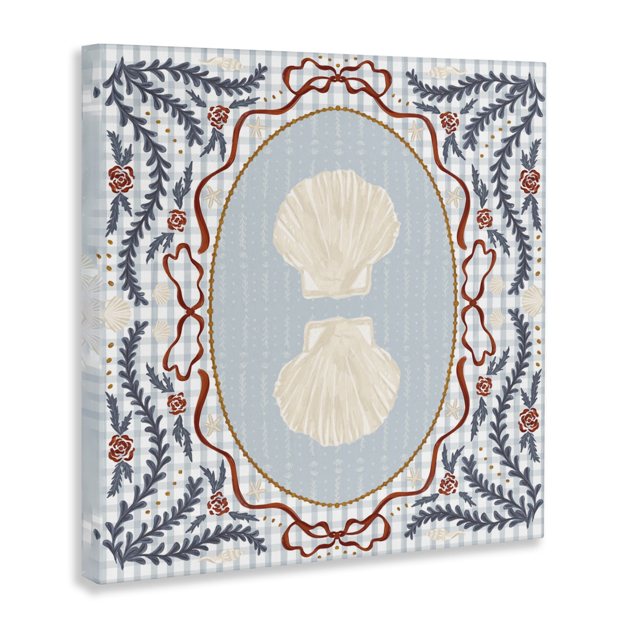 Stupell Industries Shells Portrait on Gingham Canvas Wall Art, design by Vero Illustrates